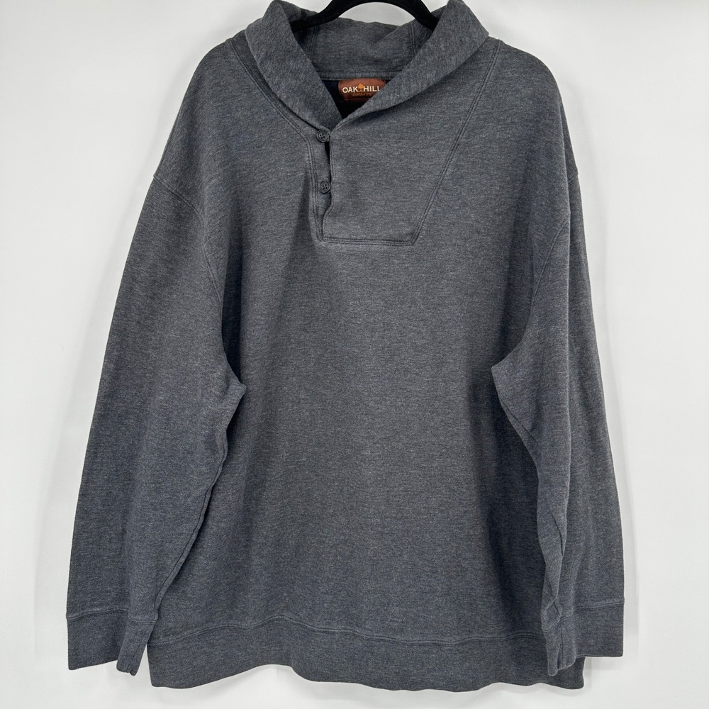 Oak Hill Mens 3XL T Charcoal Gray Shawl Collar Mock‎ Pullover Sweatshirt Cotton